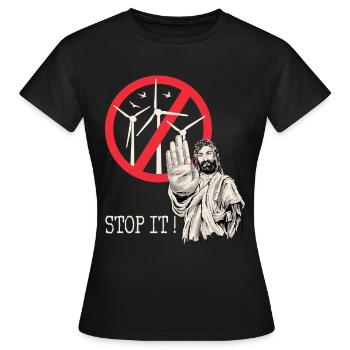 Jesus sagt Stopp zu Windkraft - Frauen T-Shirt - Schwarz - Vorne - AI Model Female 172 dark (172cm)