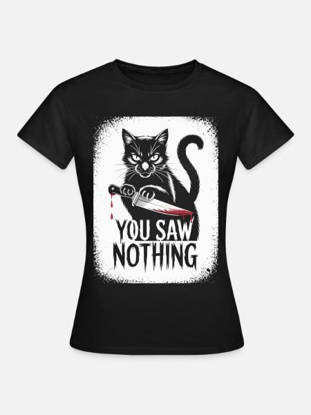 Düstere Katzen-Motiv mit Blutigem Messer - Frauen T-Shirt - Schwarz