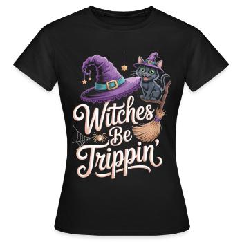Magical witch with black cat - Women's T-Shirt - black - Front - AI Model Female 172 dark (172cm)