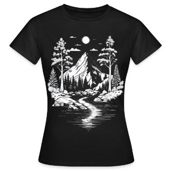 Naturliebhaber Berg Natur Landschaft Bäume Fluss - Frauen T-Shirt - Schwarz - Vorne - AI Model Female 172 dark (172cm)