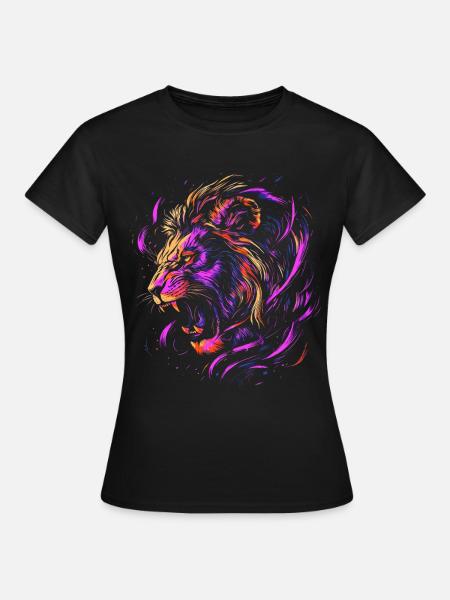 Löwe Bunt Löwenkopf Neon Farbenfroh Raubtier Kunst - Frauen T-Shirt - Schwarz