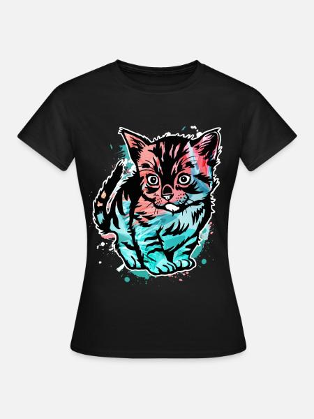 Katze Bunt - Frauen T-Shirt - Schwarz
