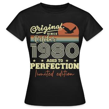1980 Oktober 1980 Jubiläum Oktober 1980 - Frauen T-Shirt - Schwarz - Vorne - AI Model Female 172 dark (172cm)