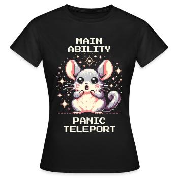 Capacité principale : Téléportation panique | Chinchilla - T-shirt Femme - noir - Devant - AI Model Female 172 dark (172cm)