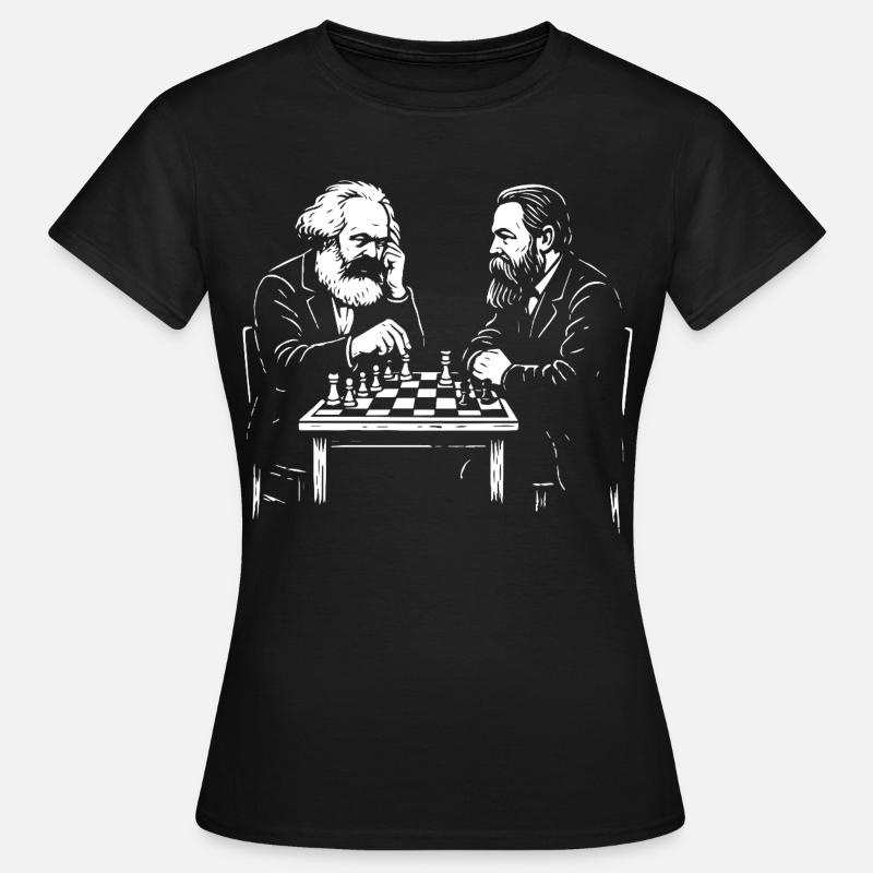 Karl Marx e Friedrich Engels giocano a scacchi - Maglietta da donna - nero