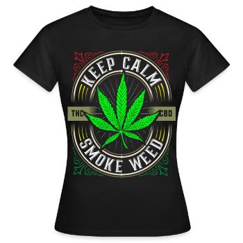 Keep calm smoke weed - Cannabis - THC - Stoner - Frauen T-Shirt - Schwarz - Vorne - AI Model Female 172 dark (172cm)