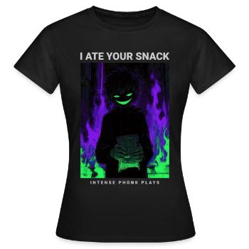 Vaporwave Phonk Anime Horror Snack Creepy Grin - Frauen T-Shirt - Schwarz - Vorne - AI Model Female 172 dark (172cm)