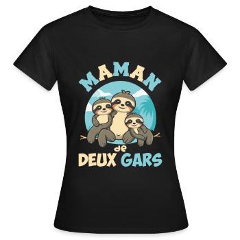 Mom of Two Boys Loving and Funny Mom Gift - Women's T-Shirt - black - Front - AI Model Female 172 dark (172cm)