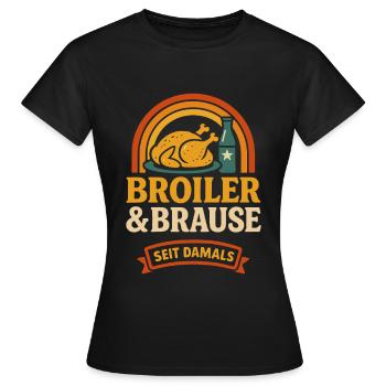 Broiler &amp; Brause – Retro Ostalgie since then - Women's T-Shirt - black - Front - AI Model Female 172 dark (172cm)