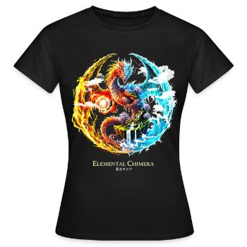 Chimère élémentaire – Dragon de feu et d’eau - T-shirt Femme - noir - Devant - AI Model Female 172 dark (172cm)