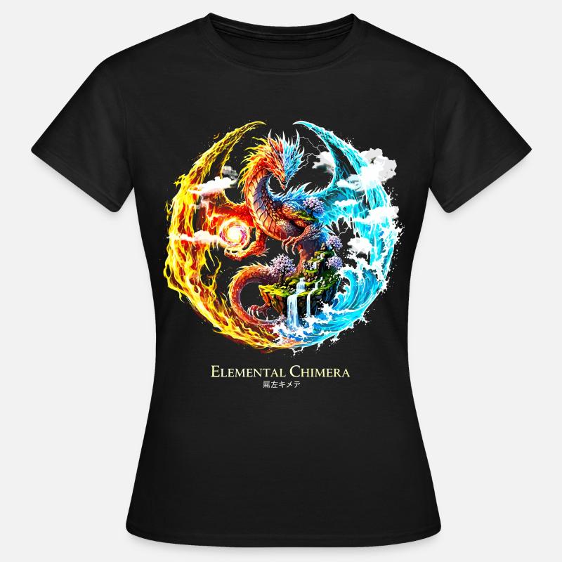 Elemental Chimera – Ild og vanddrage - Dame-T-shirt - sort