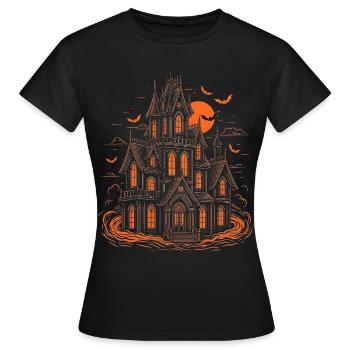 Spukhaus Fledermäuse Halloween Vollmond - Frauen T-Shirt - Schwarz - Vorne - AI Model Female 172 dark (172cm)