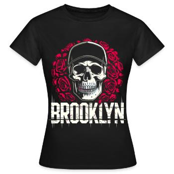 Brooklyn NYC Crâne Streetwear avec Roses - T-shirt Femme - noir - Devant - AI Model Female 172 dark (172cm)