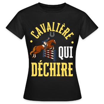 Cavalière qui Déchire - Saut D'obstacles - T-shirt Femme - noir - Devant - AI Model Female 172 dark (172cm)