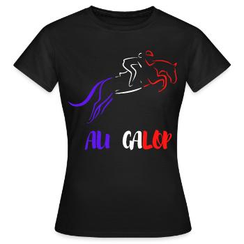 Au GALOP Bleu Blanc Rouge - T-shirt Femme - noir - Devant - AI Model Female 172 dark (172cm)