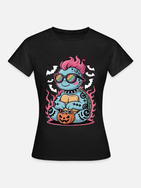 Halloween Punk Schildkröte Mit Kürbiskorb - Dame-T-shirt - sort