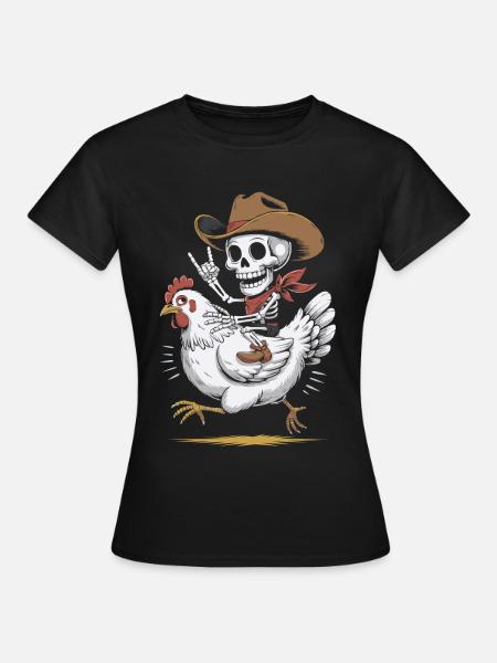 Scheletro cowboy sulla gallina - Maglietta da donna - nero