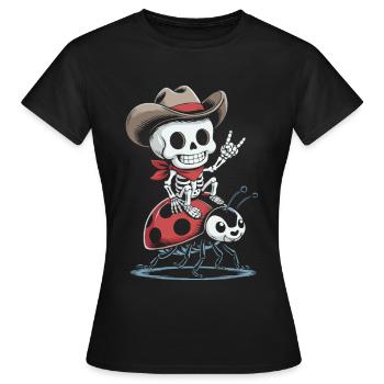 Squelette cow-boy sur coccinelle - T-shirt Femme - noir - Devant - AI Model Female 172 dark (172cm)