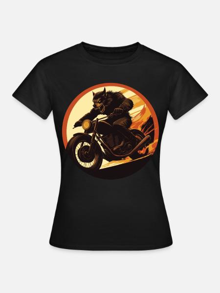 Werwolf Motorrad Flammenkreis - Frauen T-Shirt - Schwarz