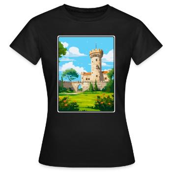 Chaves Portugal Château Tour Sous Le Ciel Bleu Affiche - T-shirt Femme - noir - Devant - AI Model Female 172 dark (172cm)