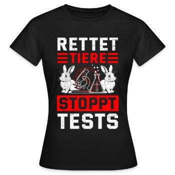 Animal welfare SAVE ANIMALS STOP TESTING Free - Women's T-Shirt - black - Front - AI Model Female 172 dark (172cm)