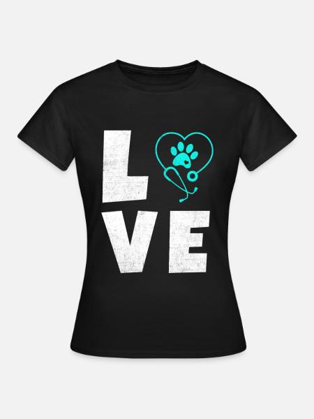 Tierliebe Logo mit Pfotenherz - Frauen T-Shirt - Schwarz