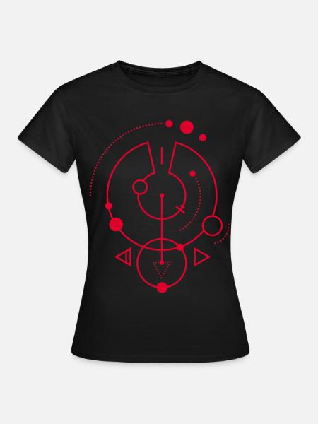 Rotes geometrisches Symbol - Frauen T-Shirt - Schwarz