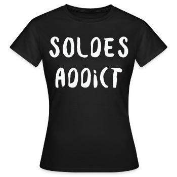 Soldes Addict Humour Shopping et Mode - T-shirt Femme - noir - Devant - AI Model Female 172 dark (172cm)