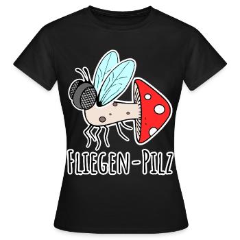 Amanite tue-mouches - moitié mouche, moitié champignon - T-shirt Femme - noir - Devant - AI Model Female 172 dark (172cm)
