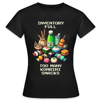 Inventory Full: Too Many Konbini Snacks | Japan - Women's T-Shirt - black - Front - AI Model Female 172 dark (172cm)