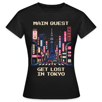 Quête principale : Se perdre à Tokyo | City trip Japon - T-shirt Femme - noir - Devant - AI Model Female 172 dark (172cm)