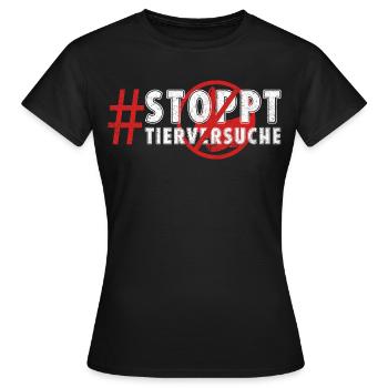 Tierschutz STOPPT TIERVERSUCHE LUSTIG - Frauen T-Shirt - Schwarz - Vorne - AI Model Female 172 dark (172cm)