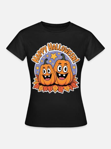 Fröhliche Kürbisse Halloween Duo - Frauen T-Shirt - Schwarz