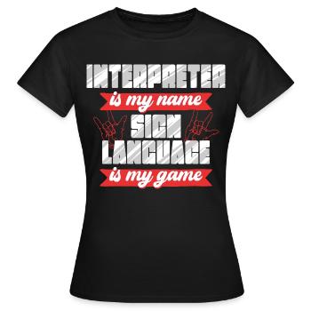 Interprète en langue des signes ASL Langue des signes - T-shirt Femme - noir - Devant - AI Model Female 172 dark (172cm)