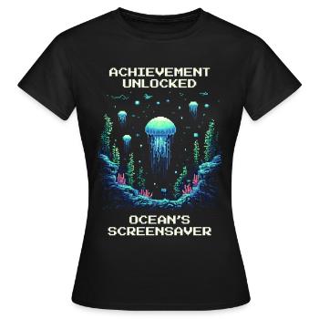 Réalisation : Économiseur d’écran océanique - T-shirt Femme - noir - Devant - AI Model Female 172 dark (172cm)