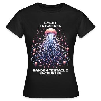 Event Triggered: Random Tentacles | Jellyfish - Women's T-Shirt - black - Front - AI Model Female 172 dark (172cm)