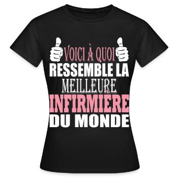 Cadeau rigolo infirmière - Meilleure infirmière - T-shirt Femme - noir - Devant - AI Model Female 172 dark (172cm)