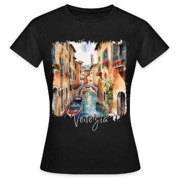 Aquarelle de Venise, j’adore Venise - T-shirt Femme - noir - Devant - AI Model Female 172 dark (172cm)