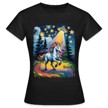 Leuchtendes Einhorn im Sternenrausch - Frauen T-Shirt - Schwarz - Vorne - AI Model Female 172 dark (172cm)