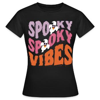 Spooky Geister Vibes Halloween Kostüm T-Shirt Top - Frauen T-Shirt - Schwarz - Vorne - AI Model Female 172 dark (172cm)