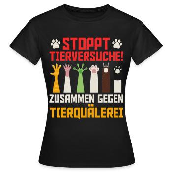 Tierschutz STOPPT TIERVERSUCHE LUSTIG - Frauen T-Shirt - Schwarz - Vorne - AI Model Female 172 dark (172cm)