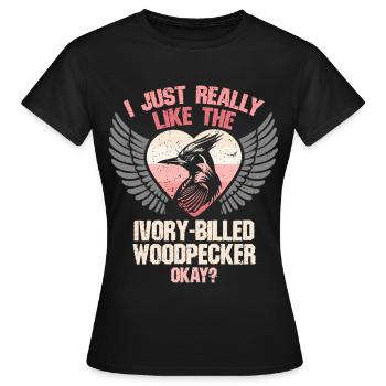 Elfenbein Specht Vogelbeobachter - Frauen T-Shirt - Schwarz - Vorne - AI Model Female 172 dark (172cm)