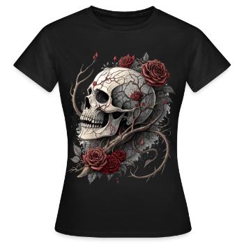 Vintage skull & red roses gothic skull - Women's T-Shirt - black - Front - AI Model Female 172 dark (172cm)