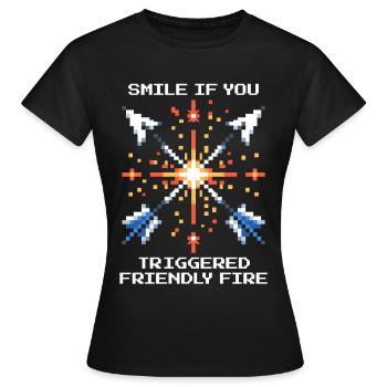Smile When You Trigger Team Damage | Co-op - Women's T-Shirt - black - Front - AI Model Female 172 dark (172cm)