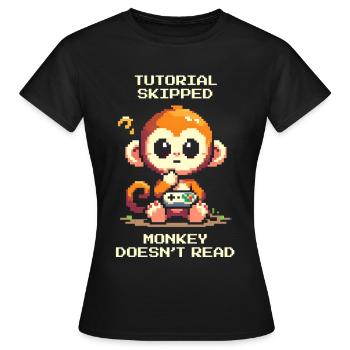 Tutoriel sauté – Le singe ne lit pas | Humour noob - T-shirt Femme - noir - Devant - AI Model Female 172 dark (172cm)