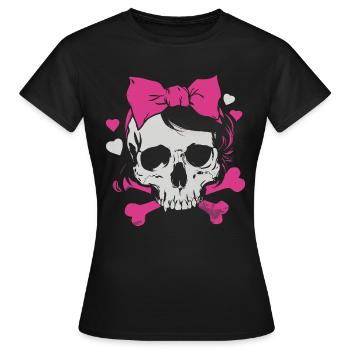 Crâne rose avec tresses et nœuds - T-shirt Femme - noir - Devant - AI Model Female 172 dark (172cm)