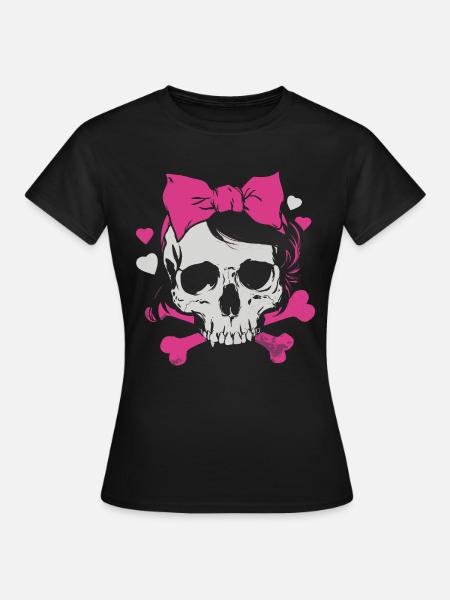 Pink Skull mit Zöpfen und Schleifen - Frauen T-Shirt - Schwarz