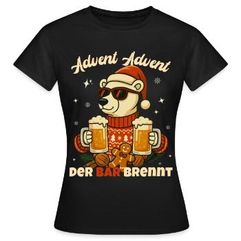 Advent Advent – Der Bär brennt - Frauen T-Shirt - Schwarz - Vorne - AI Model Female 172 dark (172cm)