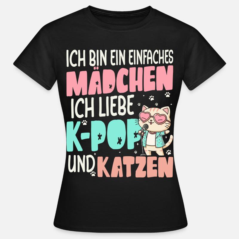 Ich Liebe K-Pop Und Katzen Einfaches Mädchen - Dame-T-shirt - sort