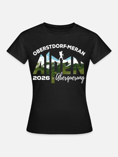 Alpenüberquerung 2026, Oberstdorf Meran, Wandern - Frauen T-Shirt - Schwarz